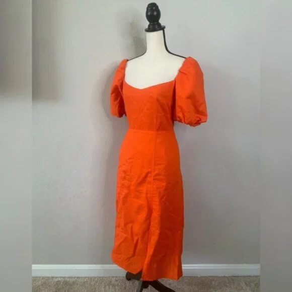 NWOT Banana Republic Bright Orange Midi Dress - Picture 4 of 14